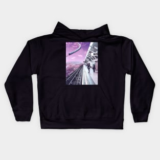 Sky Train - Space Aesthetic, Retro Futurism, Sci Fi Kids Hoodie